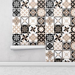 Azulejo Ladrilho Indiano em Tons de Branco, Bege e Preto - 2