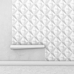 Papel de Parede 3D Triangulos em Tons de Branco e Cinza e Kit Aplicação Completo - 2