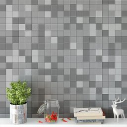 Papel De Parede Azulejo Pastilhas Em Tons De Cinza - 1