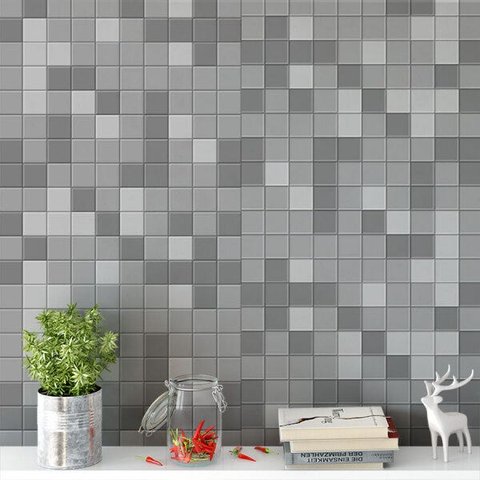 Papel De Parede Azulejo Pastilhas Em Tons De Cinza