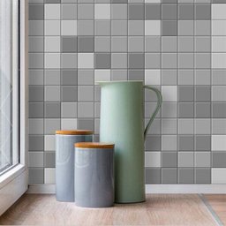 Papel De Parede Azulejo Pastilhas Em Tons De Cinza - 2