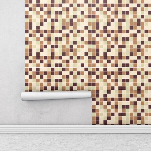 Papel de Parede Azulejo Pastilhas Em Tons de Bege e Marrom
