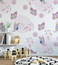 Ver imagem 3 de Papel de parede com borboletas e flores, em tons de roxo e branco Ideal Para Quarto Infantil