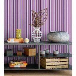 Papel de parede com listras em tons de roxo, lilás claro e branco  - 1