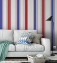 Ver imagem 3 de Papel de parede listrado azul, branco e vermelho Para Quartos e Sala