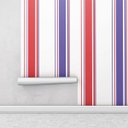 Ver imagem 2 de Papel de parede listrado azul, branco e vermelho Para Quartos e Sala