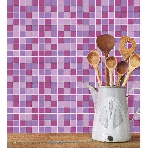 Adesivo Azulejo Pastilhas Em Tons de Rosa e Branco 