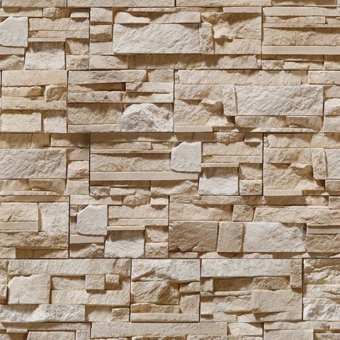 Papel de Parede Estilo Pedras Canjiquinha e Pedras Palito em Tons de Cinza e Bege para Quarto e Sala