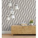 Ver imagem 1 de Papel de parede contemporâneo com ondas e fundo cinza 