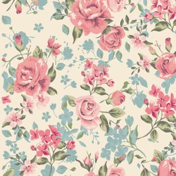 Papel de parede romântico rosa, verde e cinza com fundo bege Para Quartos e Sala - 1