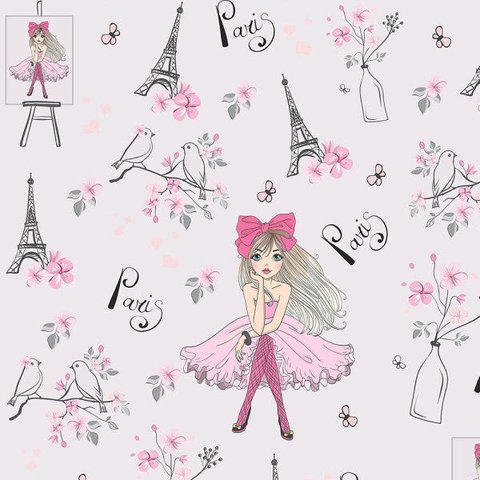 Papel de Parede Infantil Paris fundo rosa claro Flores e torre Eiffel Para Sala e Quarto Infantil