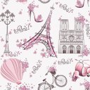Ver imagem 1 de Papel de Parede Infantil Paris fundo rosa claro Lambretas e Flores Para Sala e Quarto Infantil