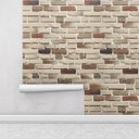 Ver imagem 1 de Papel de parede modelo tijolos em tons de bege, detalhes marrom, cinza e preto Para Sala e Quarto