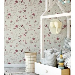 Papel de parede rosa claro ao fundo e desenhos em tons rosa e bordo Para Quartos e Sala - 3