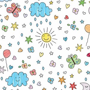 Papel de parede com desenhos infantis céu sol estrelas e variados Ideal Para Quarto Infantil