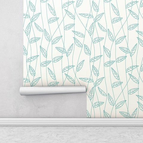 Papel de parede com fundo bege e desenhos verdes Para Sala e Quarto