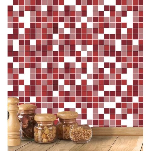 Adesivo Azulejo Pastilhas Em Tons de vermelho, rosa e branco 
