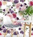 Ver imagem 3 de Papel de parede floral com fundo branco e flores em tons de rosa e roxo Para Quartos e Sala
