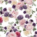 Ver imagem 1 de Papel de parede floral com fundo branco e flores em tons de rosa e roxo Para Quartos e Sala