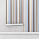 Ver imagem 2 de Papel de parede com listras em tons de marrom, azul e bege Para Quartos e Sala