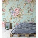 Ver imagem 3 de Papel de parede flores rosas e roxa com fundo verde marinho Para Sala e Quarto