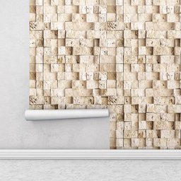 Papel de Parede Tijolo Sombras 3D em Tons de Bege Para Quartos e Sala - 2