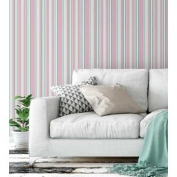 Papel de parede listrado rosa bebê, azul e branco Para Quartos e Sala - 3