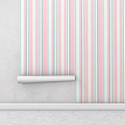 Papel de parede listrado rosa bebê, azul e branco Para Quartos e Sala - 2