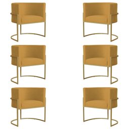Kit 6 Poltronas Decorativa Sala de Estar Luana Base Gold Suede Mostarda - Montanaris Decor Md Montan - 1