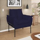 Ver imagem 1 de Poltrona Sofá Luxo Base Metal Preto Recepção Escritório Cor:azul Marinho