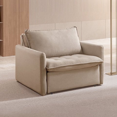 Sofá-Cama Retrátil 1 Lugar em Linho Califórnia Bege
