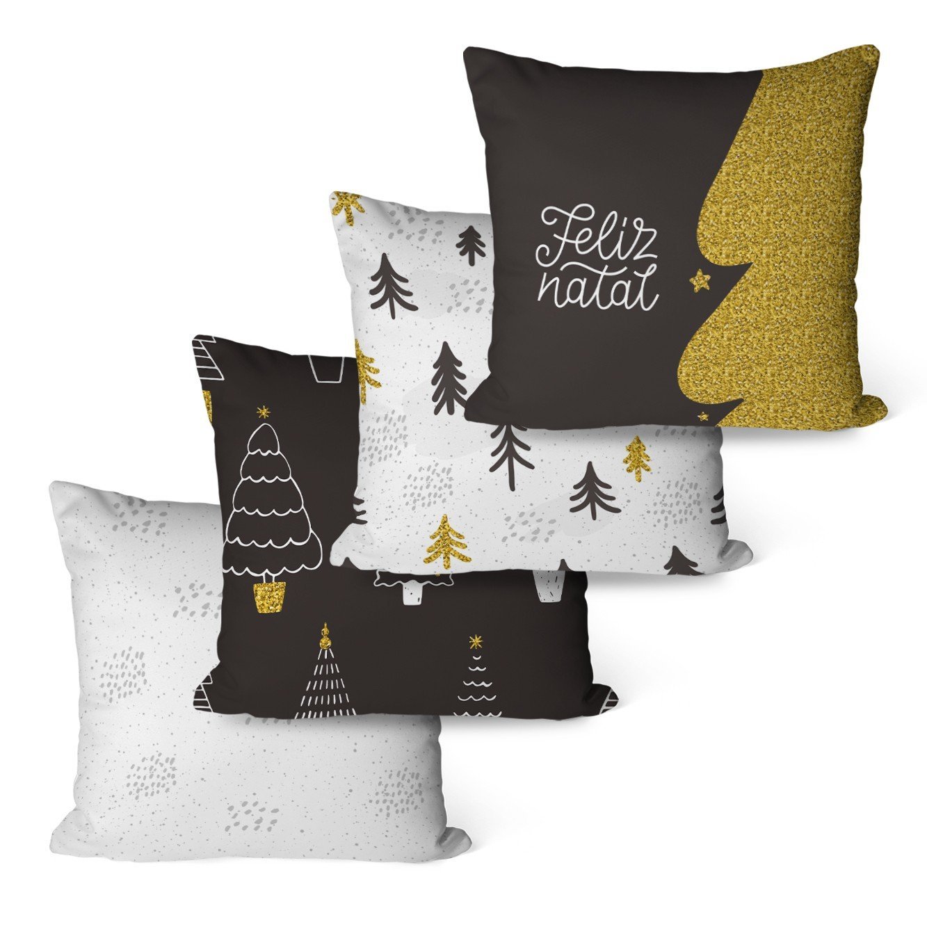 Kit Com 4 Capas Para Almofadas Decorativas Feliz Natal