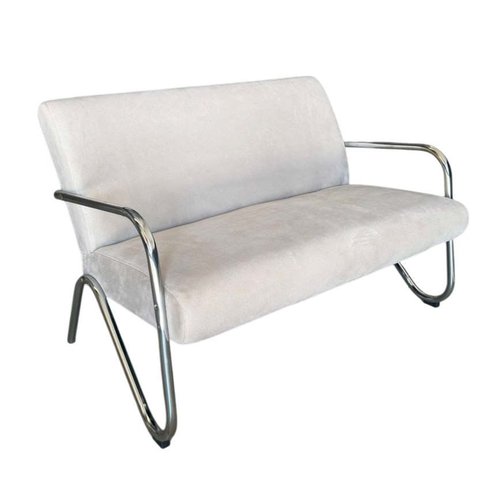 Namoradeira Decorativa Bela Suede Bege Braço Cromado
