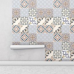 Adesivo Azulejo em tons azul, bege, marrom, cinza, e preto para Área Gourmet - 2