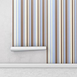 Papel de parede com listras em tons de marrom, azul e bege  - 2