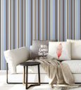 Ver imagem 1 de Papel de parede com listras em tons de marrom, azul e bege