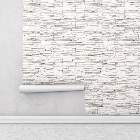 Papel de parede estilo pedras canjiquinhas em tons de cinza e branco Para Sala e Quarto