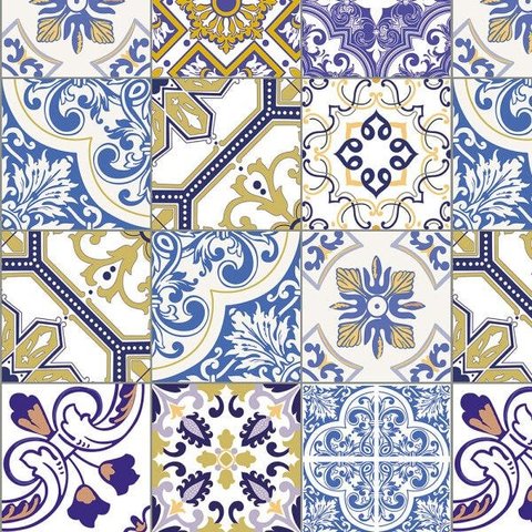 Adesivo Hidráulico fosco em tons azul bege amarelo e branco para Cozinha