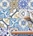 Ver imagem 3 de Adesivo Hidráulico fosco em tons azul bege amarelo e branco para Cozinha