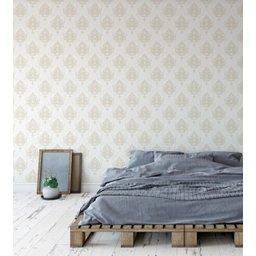 Papel de parede com fundo branco com detalhes em Tons de bege  - 1