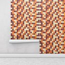 Ver imagem 1 de Papel de Parede Azulejo Pastilhas em Tons de Laranja, Marrom e Bege