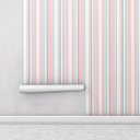 Ver imagem 1 de Papel de parede listrado rosa bebê, azul e branco Para Sala e Quarto