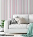 Ver imagem 3 de Papel de parede listrado rosa bebê, azul e branco Para Sala e Quarto