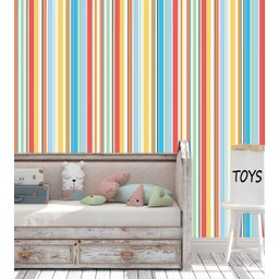Papel de parede listrado com listras e traços coloridos Para Quartos e Sala - 3
