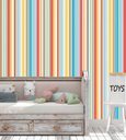 Ver imagem 3 de Papel de parede listrado com listras e traços coloridos Para Quartos e Sala