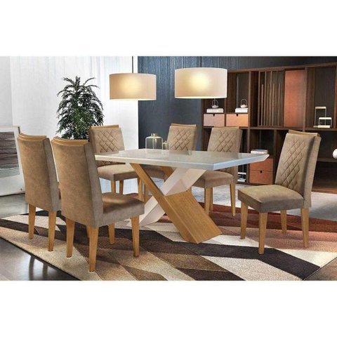 Sala de Jantar Completa 180cm + 6 Cadeiras Imbuia Chocolate Capuccino