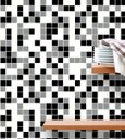 Ver imagem 1 de Papel de Parede Azulejo Pastilhas Em Tons de Preto, Branco e Cinza Autocolante