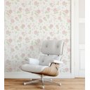 Ver imagem 3 de Papel de parede floral romance com fundo branco e flores rosa Para Quartos e Sala