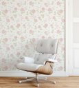 Ver imagem 3 de Papel de parede floral romance com fundo branco e flores rosa Para Quartos e Sala