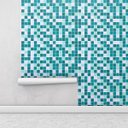 Ver imagem 1 de Papel de Parede Azulejo Pastilhas em Tons de Azul e Branco
